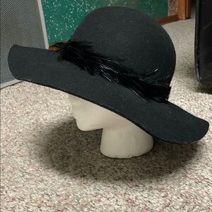 DeLux 100% wool feather trimmed wide brimmed hat